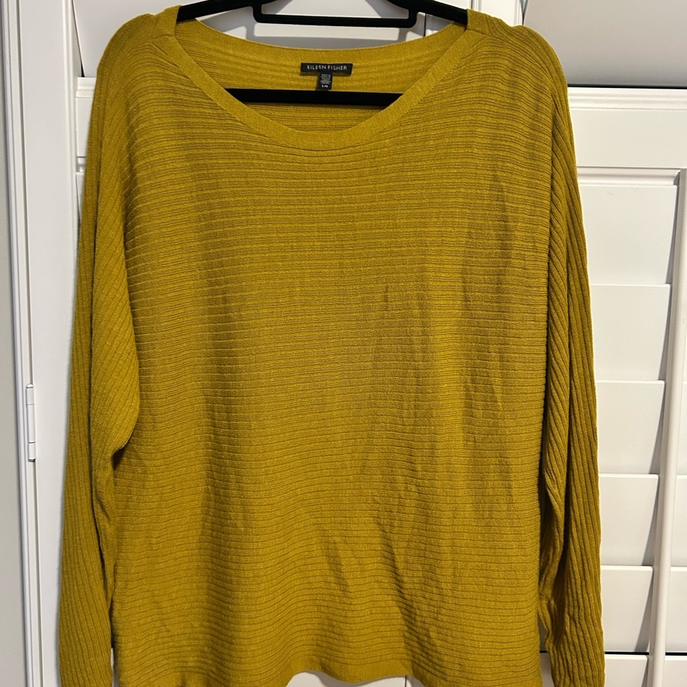 Eileen Fisher Yellow Crew Neck Sweater with Textured Knit